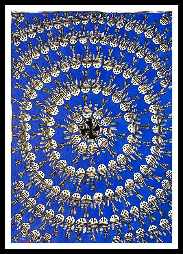 Madhubani Painting Fish Mandala for Home & Office Wall Decoration