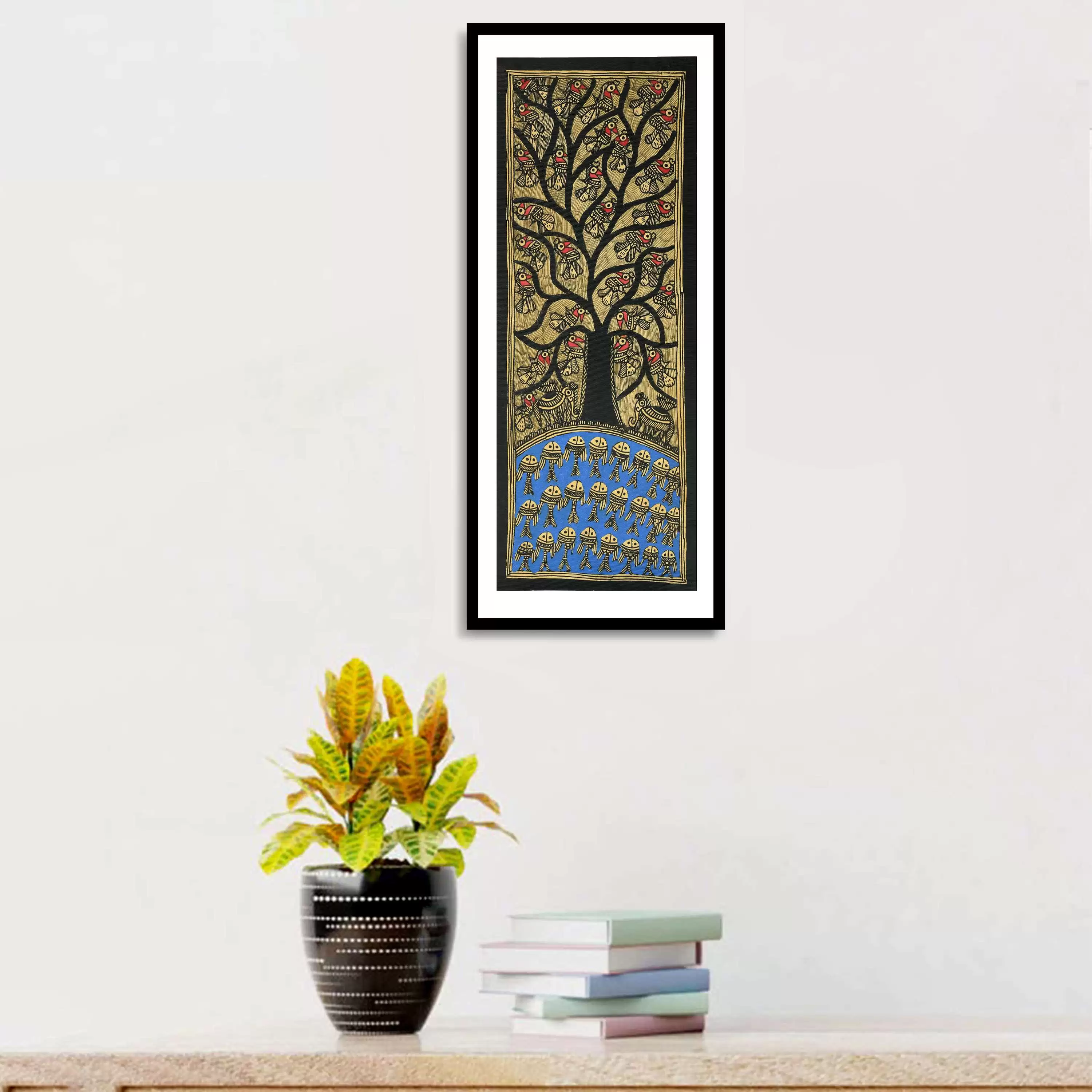 Tree of Life,Fishes Madhubani Painting for Home & Office Wall Decoration