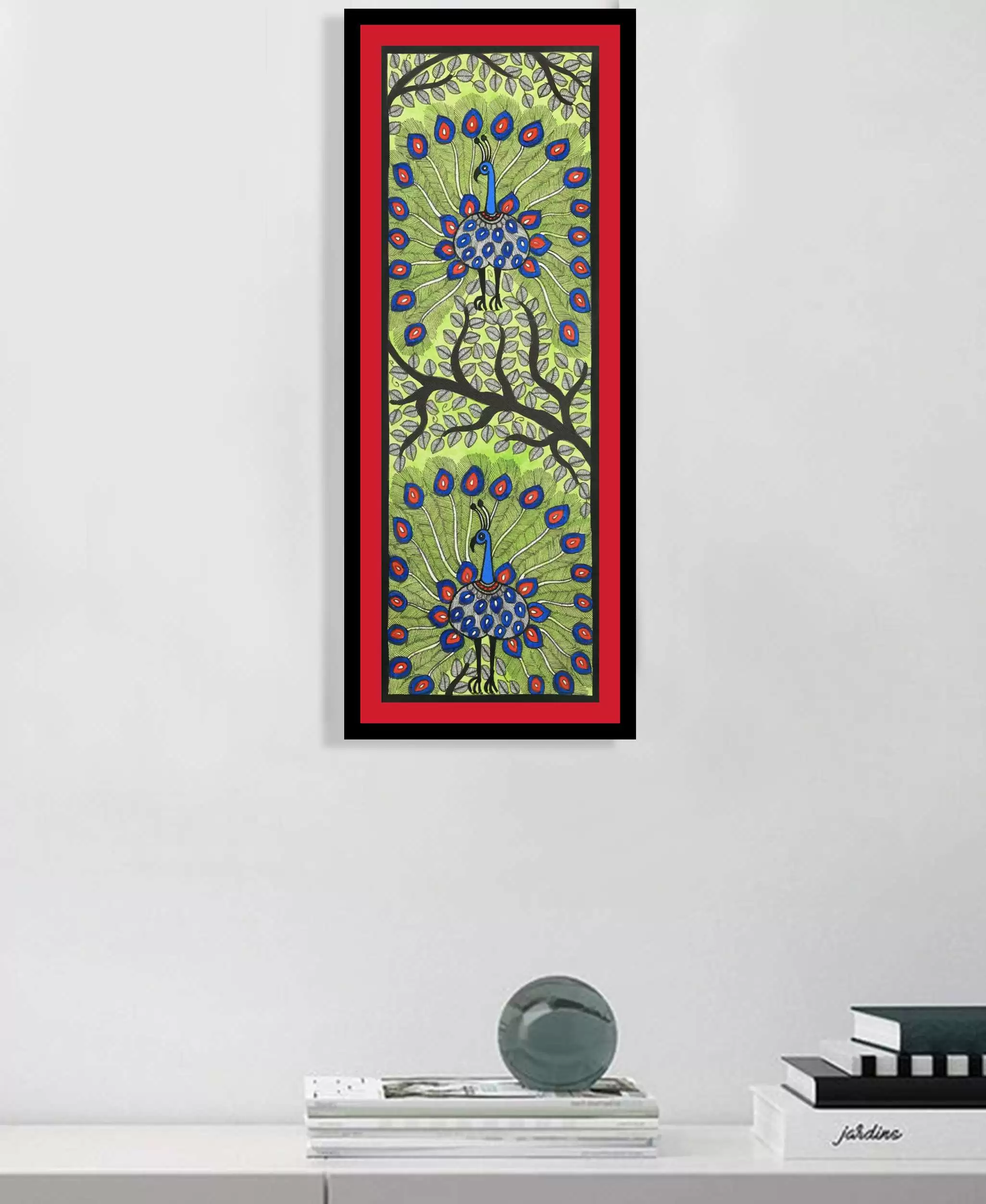 Madhubani Painting 2 Dancing Peacoks for Home Wall Art Decoration
