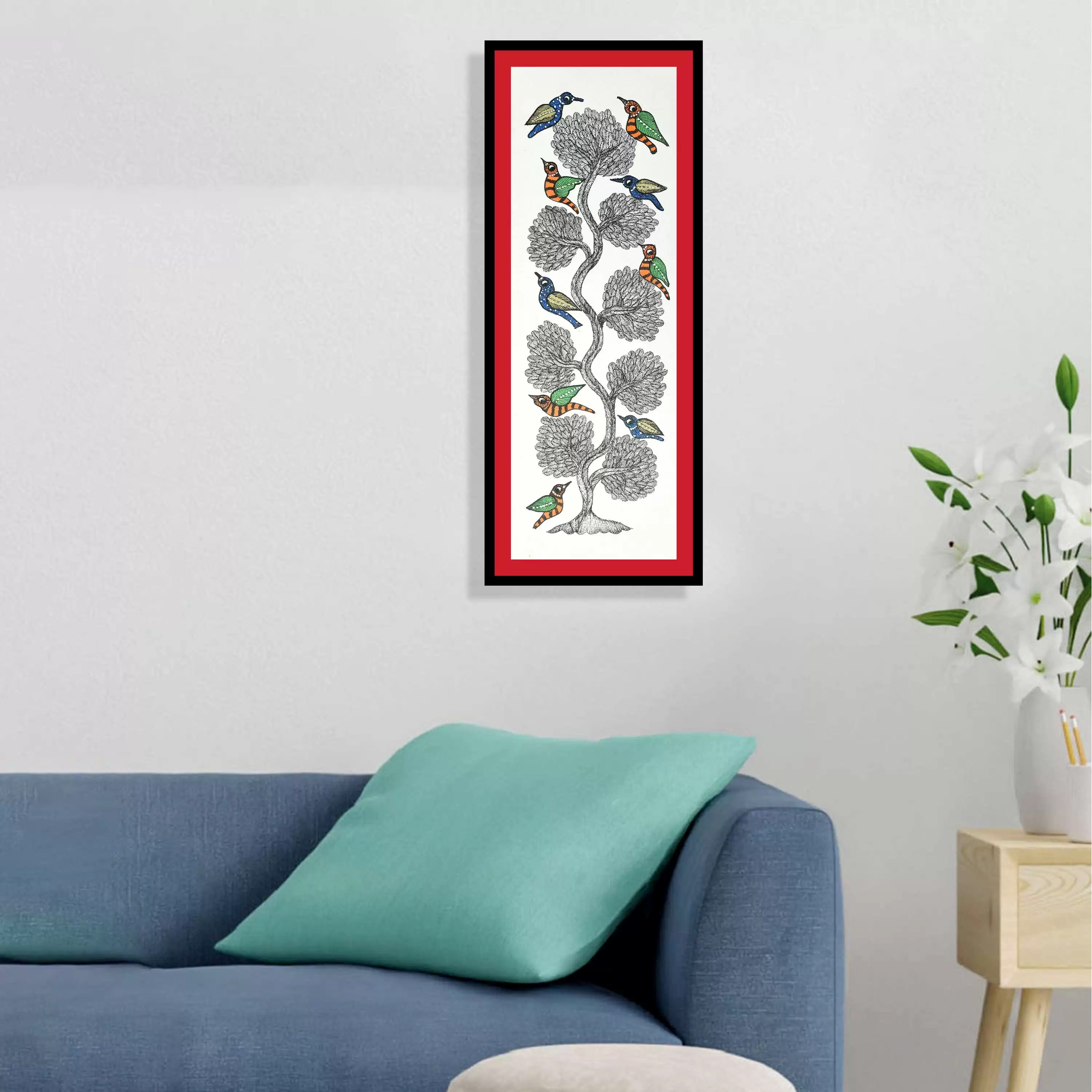 Tree & Birds Gond Art Painting for Home Wall Art Decor