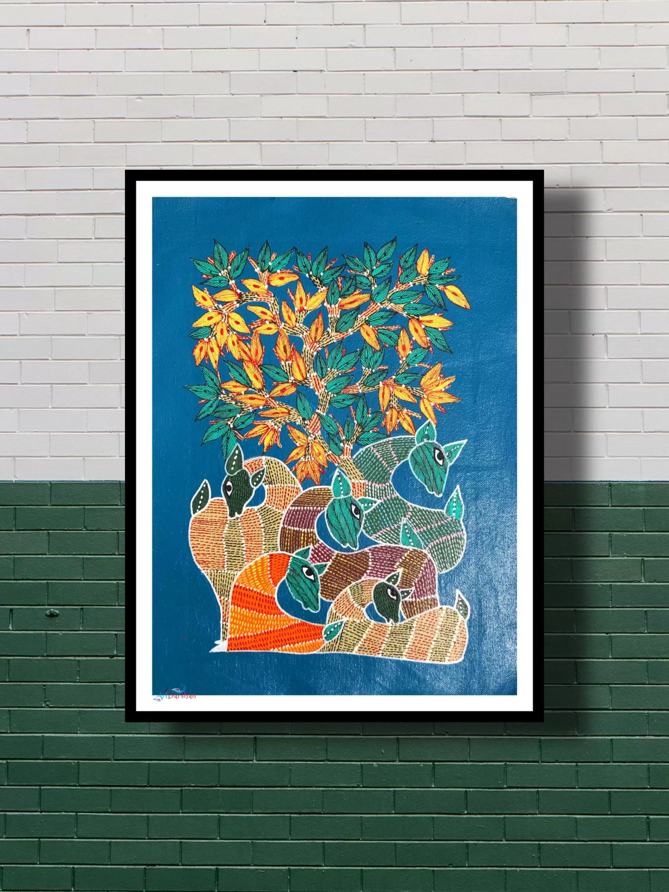 Deer family Traditional Gond Art Painting for Home Wall Art Decor