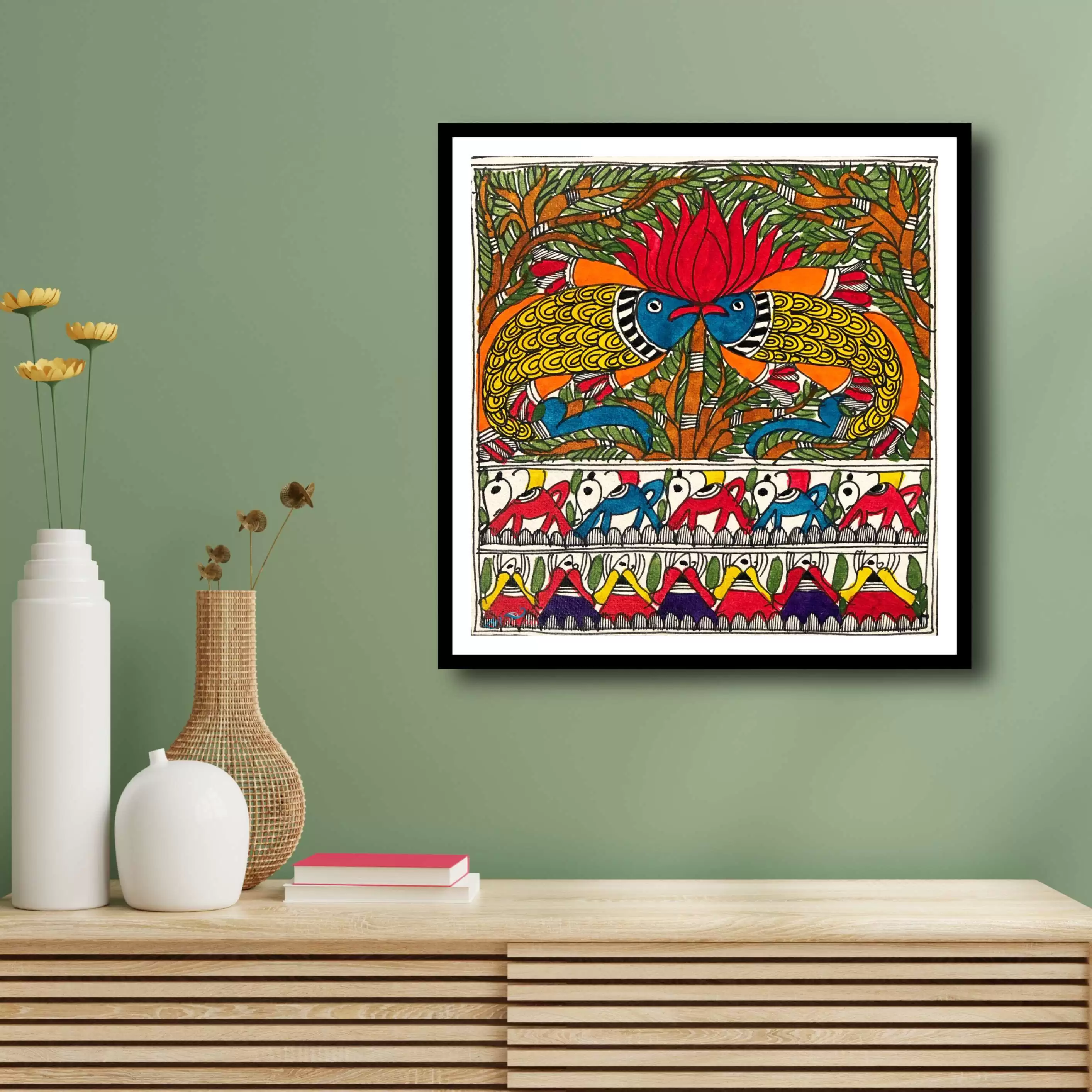 Handmade Madhubani Art Painting of fish for Home & Office Wall Art Decor