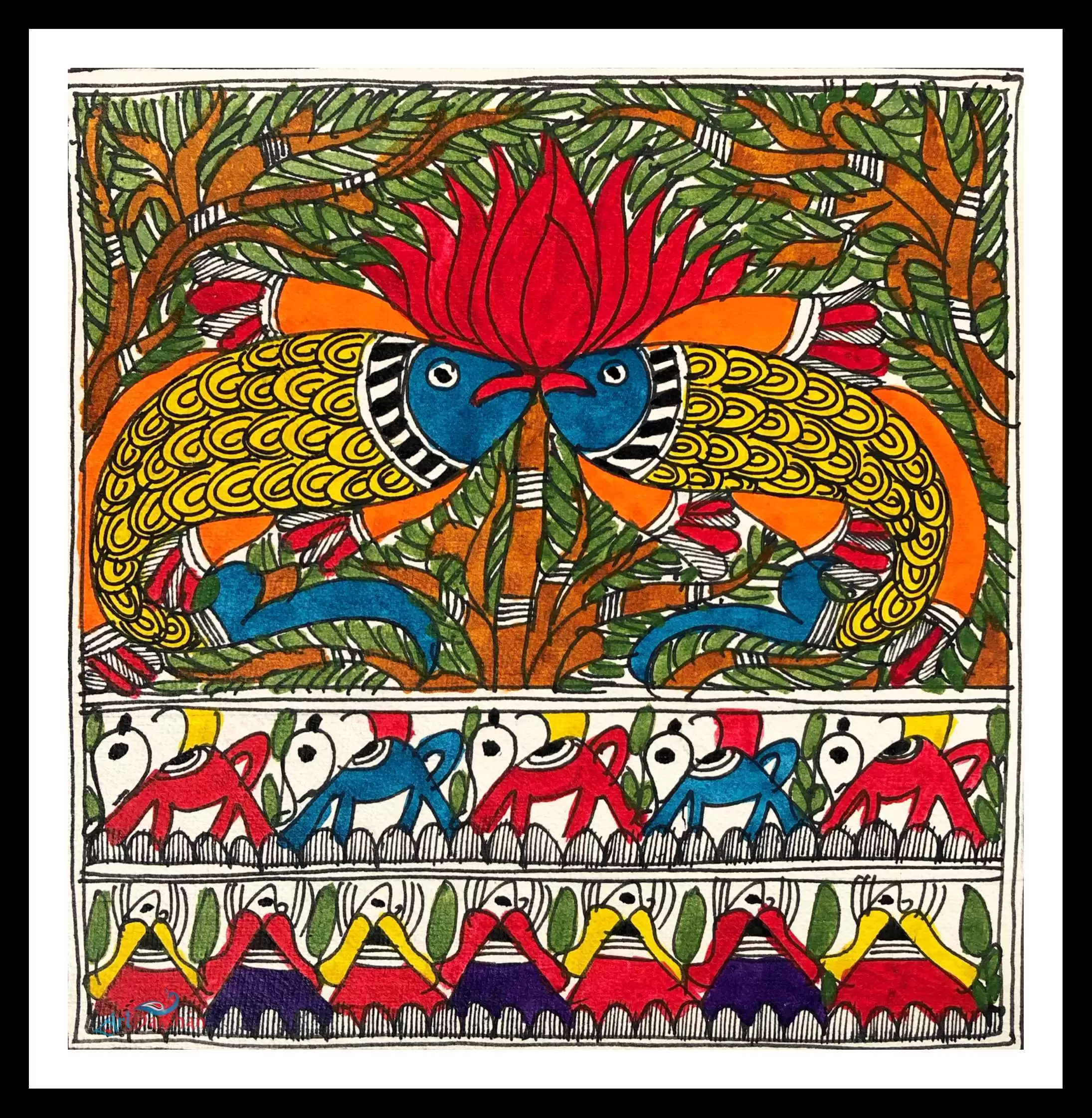 Handmade Madhubani Art Painting of fish for Home & Office Wall Art Decor