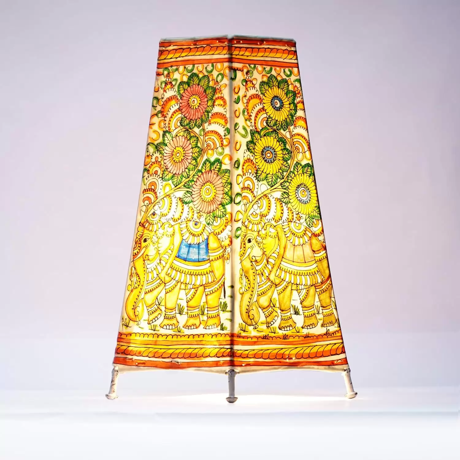 Artdarshan Diwali Gift Andhra Handpainted Leather Lamp - Elephant Design Art | Handmade Leather Tholu Lamp (Size 32.5x15.5 Inches)