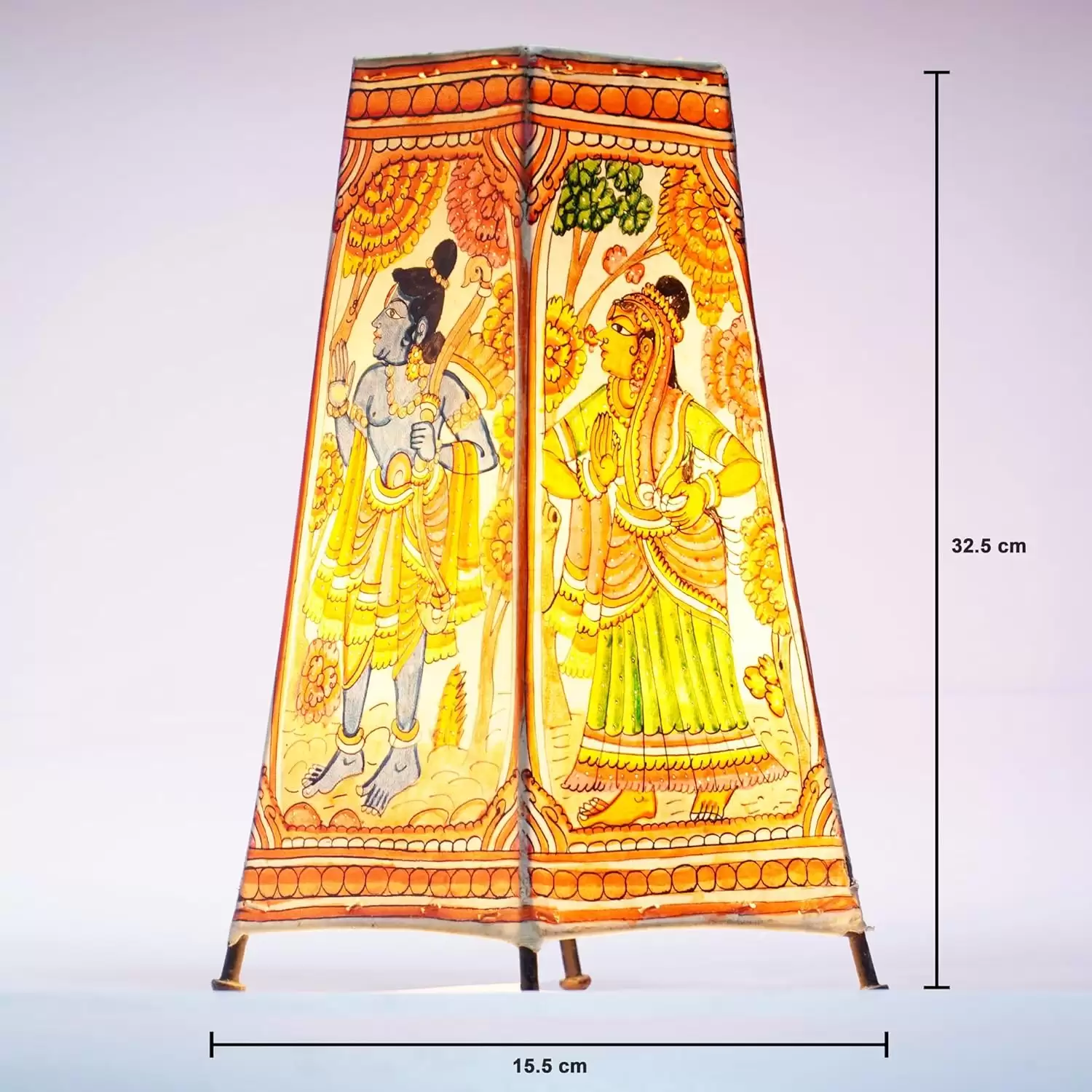 Artdarshan Handcrafted Leather Lamp shade | Handmade Table Lamp for home decoration | bedside night & desk lamp for bedroom & living room | Designer table lamp - Sita Ram Art - (32.5x15.5 CM)