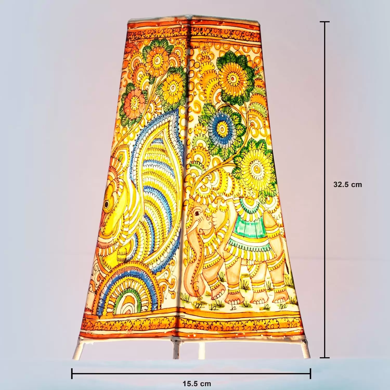 Artdarshan Handcrafted Leather Lamp shade | Handmade Table Lamp for home decoration | bedside night & desk lamp for bedroom & living room | Designer table lamp - Elephant & Peacock - (15.5x32.5 cm)