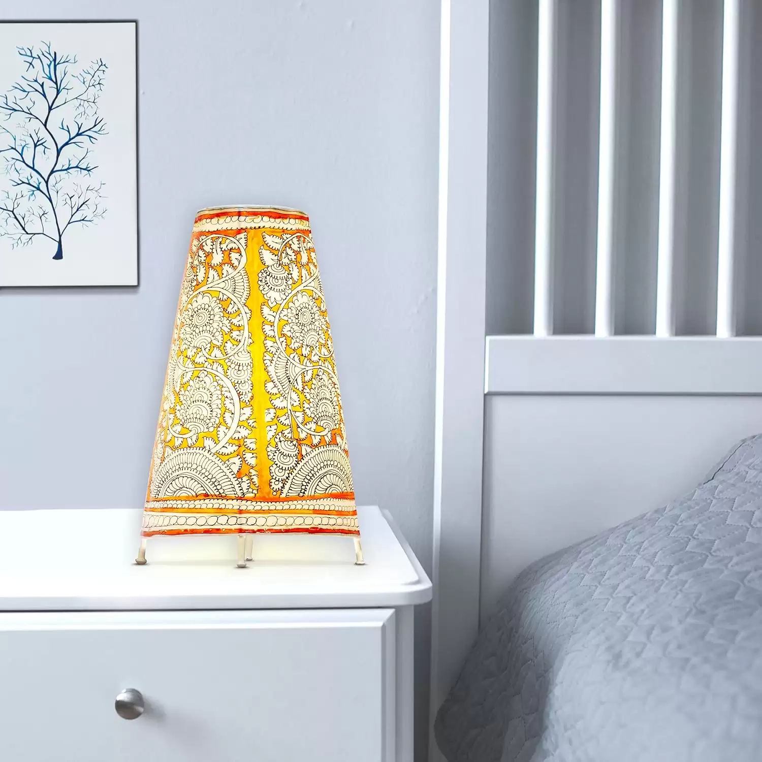 Artdarshan Handcrafted Leather Lamp shade | Handmade Table Lamp for home decoration | bedside night & desk lamp for bedroom & living room | Red Designer Leather lamp - Flower Art,Size 15.5x32.5cm