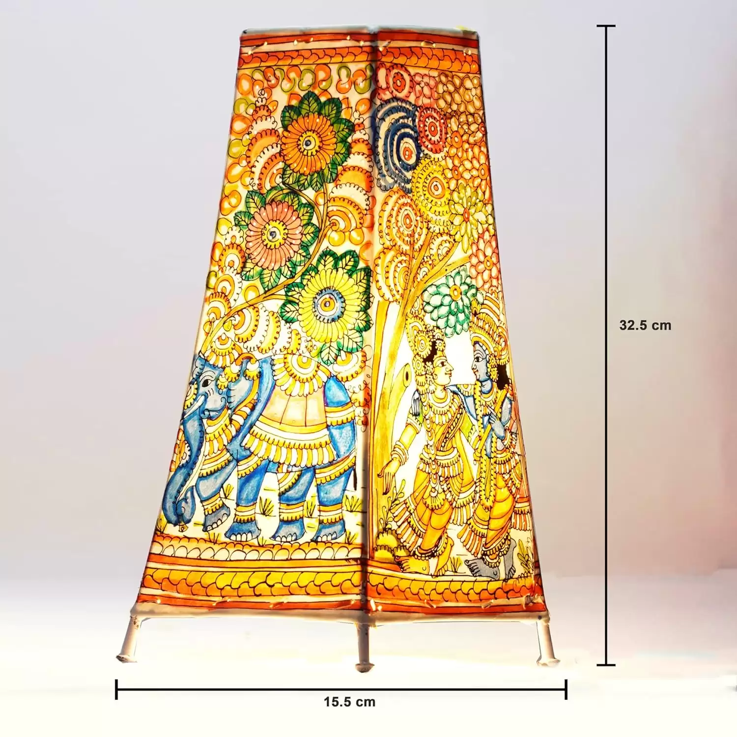 Artdarshan Handcrafted Leather Lamp shade | Handmade Table Lamp for home decoration | bedside night & desk lamp for bedroom & living room | Designer table lamp - Radha Krishna Art, Size 32.5x15.5 cm