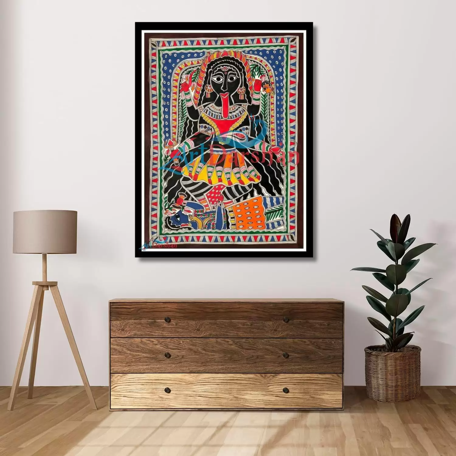 Artdarshan Madhubani Art Handmade Painting | Maa Kali Painting for Livingroom Dcoration| Traditional Art Unframed Painting for Home décor|Size - 22X30 Inches