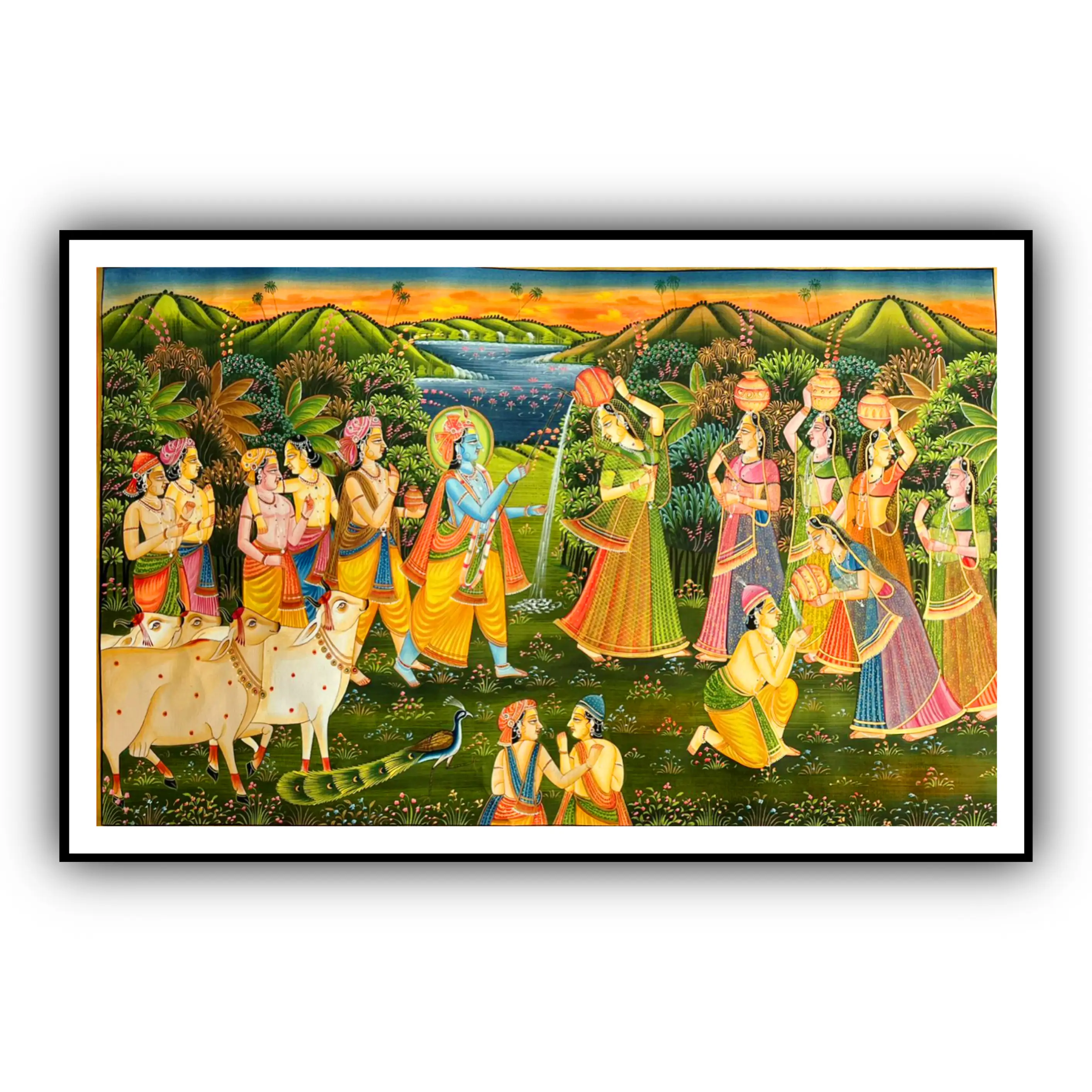 Pichwai Art – Handmade Unframed Painting of Lord Krishna with Gopis | Traditional Indian Wall Décor