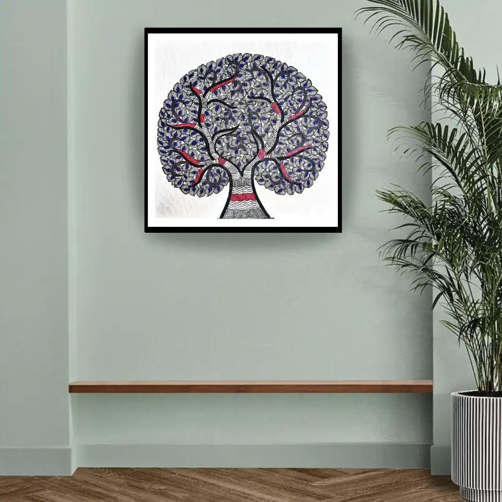 Handmade Madhubani Tree of Life Painting – Traditional Mithila Folk Art