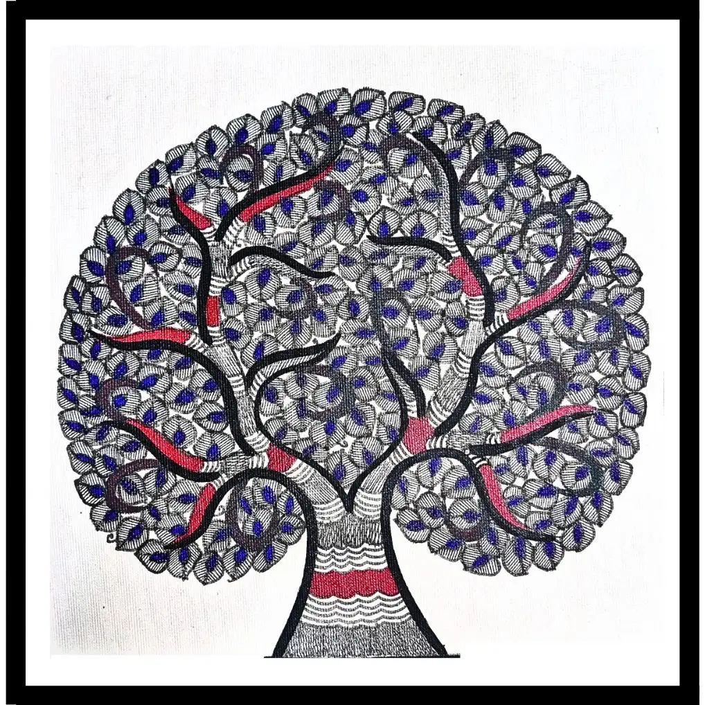 Handmade Madhubani Tree of Life Painting – Traditional Mithila Folk Art