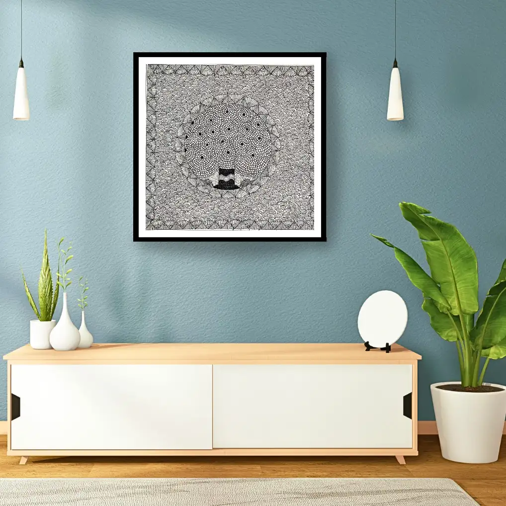 Handmade Madhubani Tree Painting – Traditional Mithila Folk Art