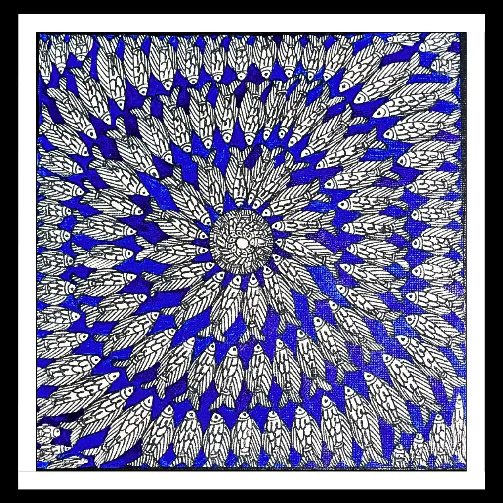 Handmade Madhubani Fish Mandala Painting – Symbol of Prosperity & Harmony