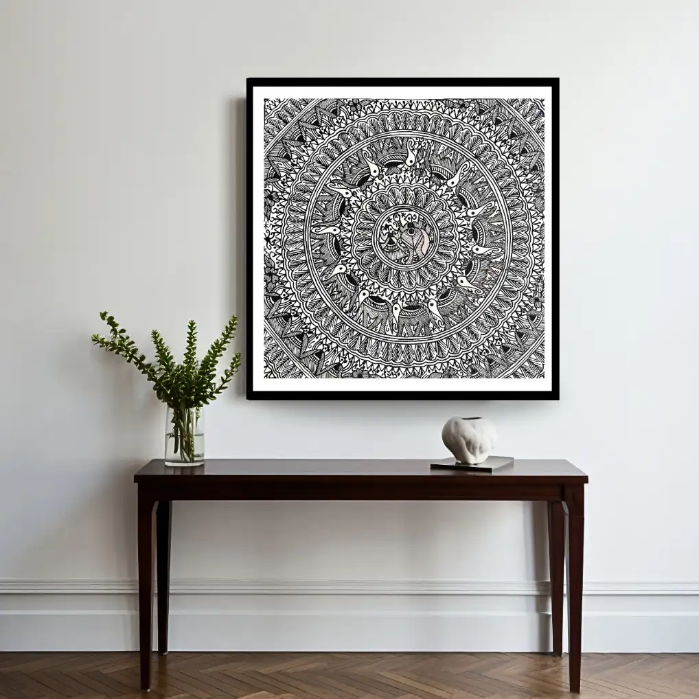 Madhubani Mandala Art – Traditional Handcrafted Elephant Motif Design