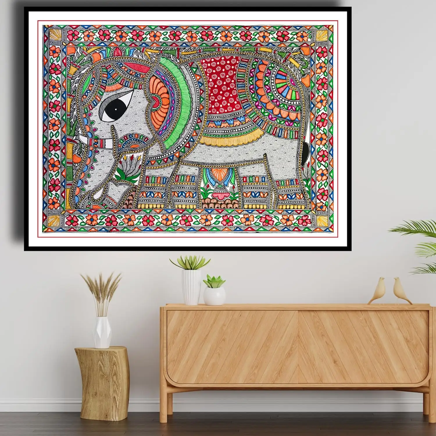 Artdarshan Madhubani Art Paintings Elephant for Home Decoration - Premium Painting for Living Room Bedroom Office Decor - Painting for Wall Decoration