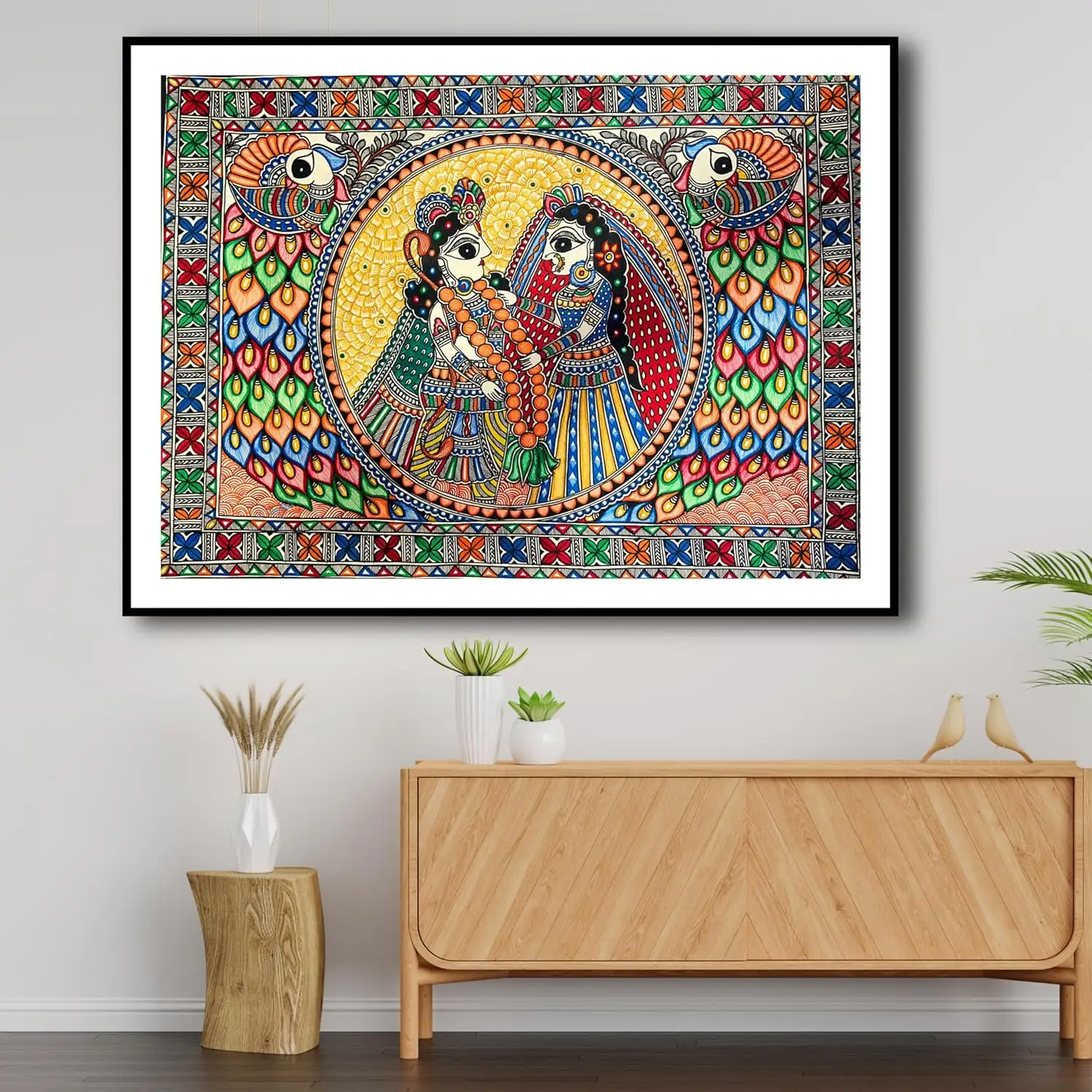 Artdarshan Madhubani Art Painting | Handmade Ram Sita Vivaah Design – Traditional Wall Decoration for Living Room, Bedroom & Office