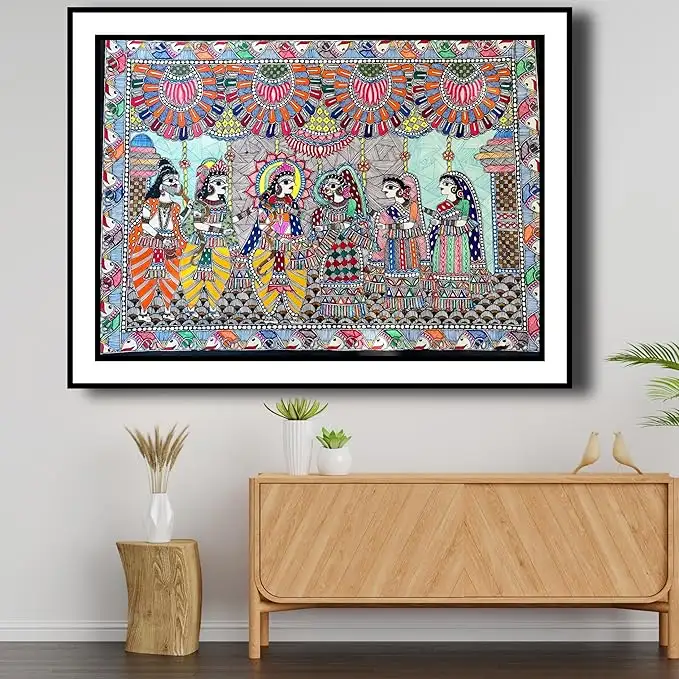 Artdarshan Madhubani Art Painting | Handmade Sita Mata Swayamvar Design without Frame – Traditional Wall Decoration for Living Room, Bedroom & Office