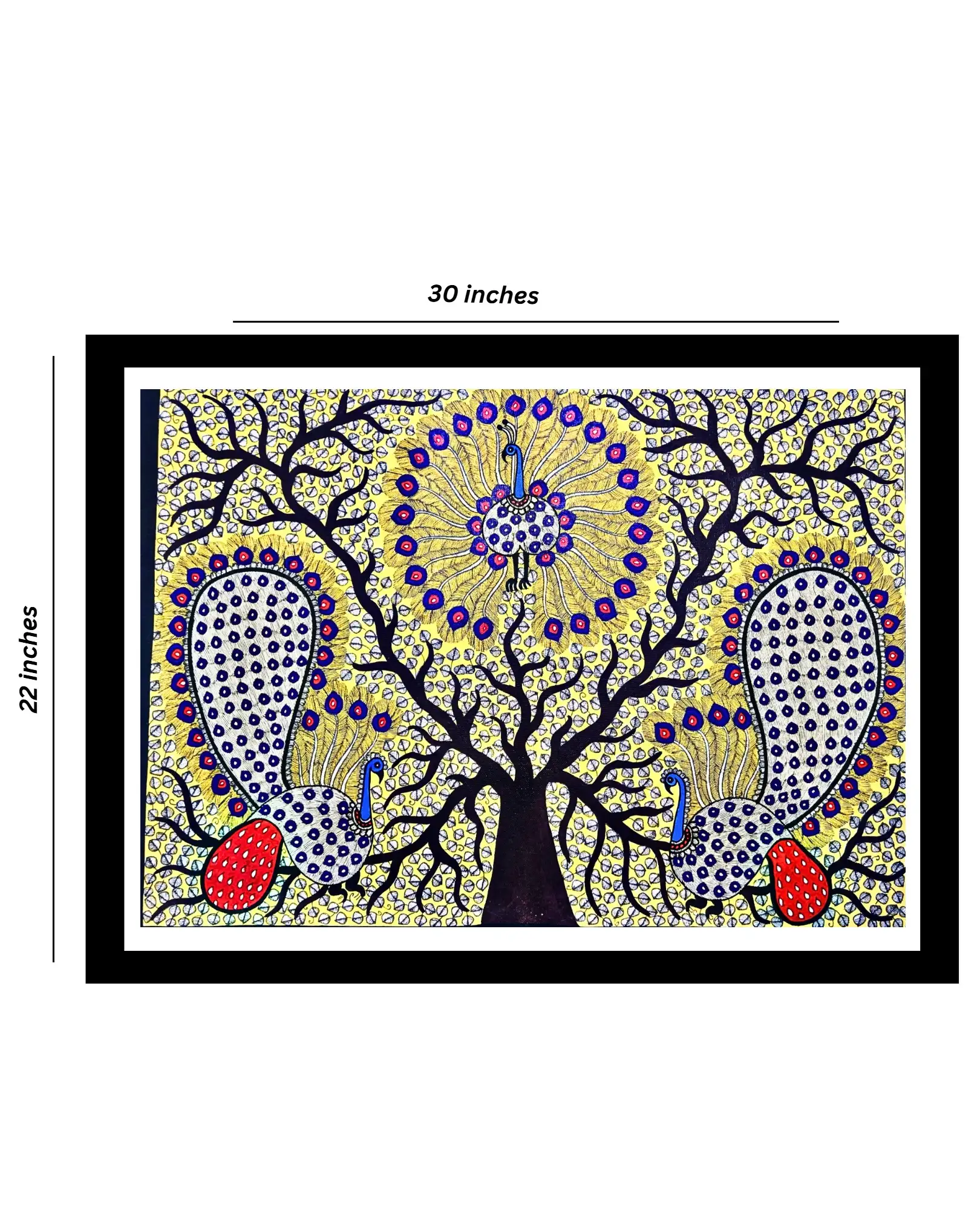 Peacock Family on Tree Handmade Madhubani Painting – Traditional Mithila Folk Art