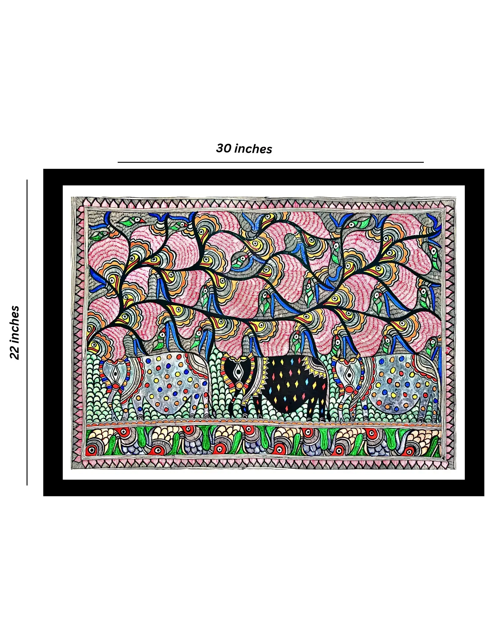 Elephants & Fishes Handmade Madhubani Painting – Traditional Mithila Folk Art