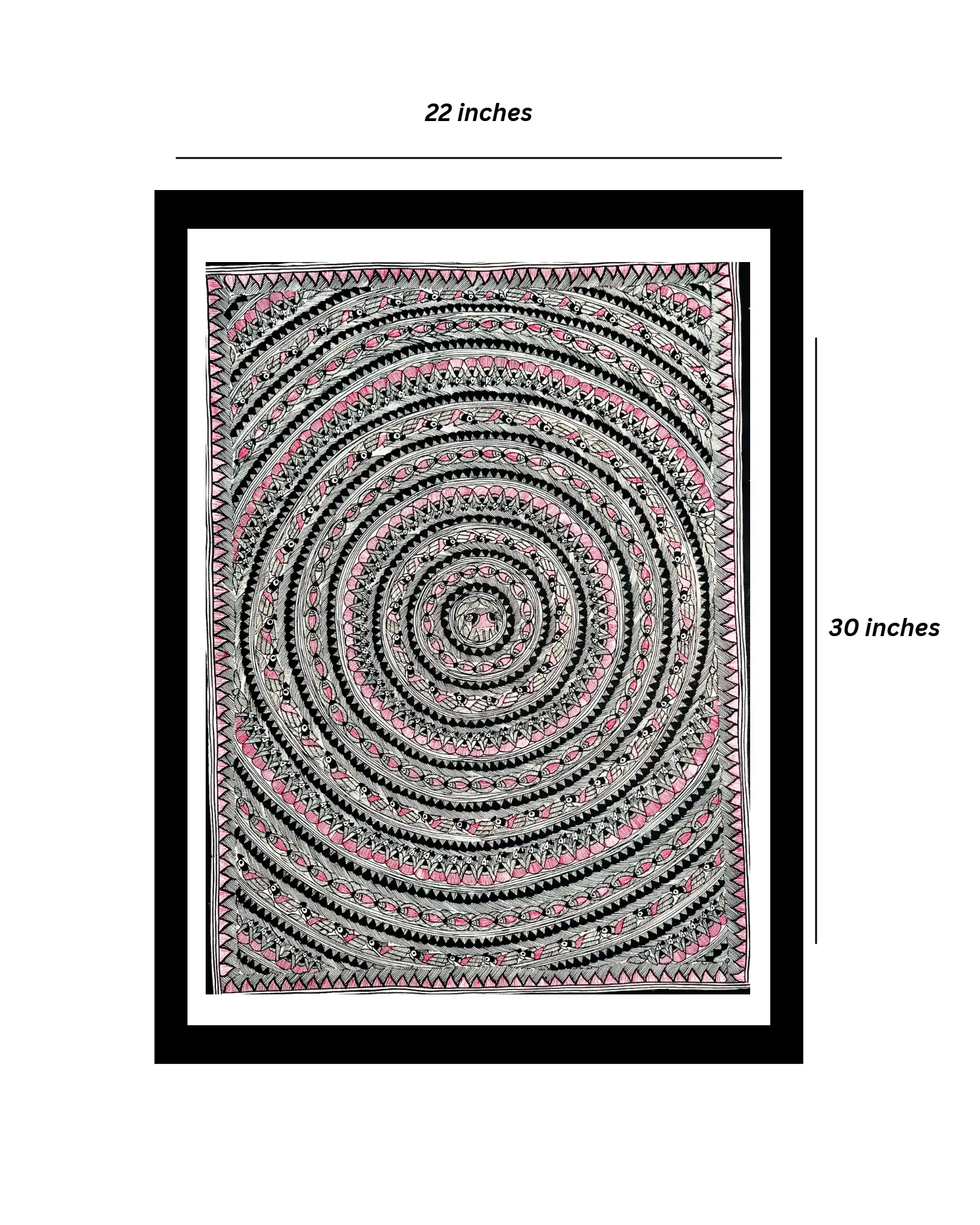 Godna Style Fish & Bird Chain Handmade Madhubani Painting – Traditional Mithila Folk Art