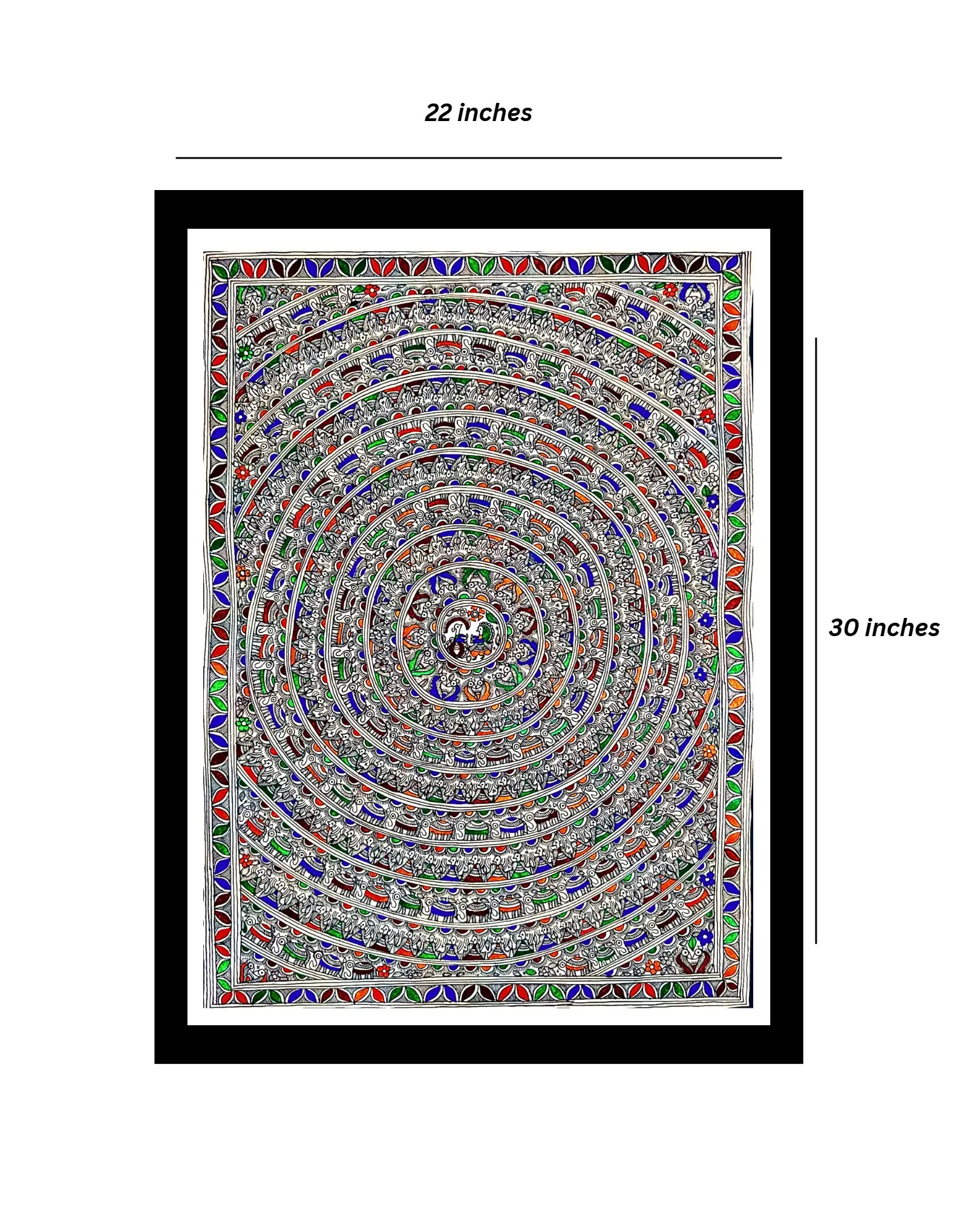 Godna Style Elephant & Human Chain Handmade Madhubani Painting – Traditional Mithila Folk Art