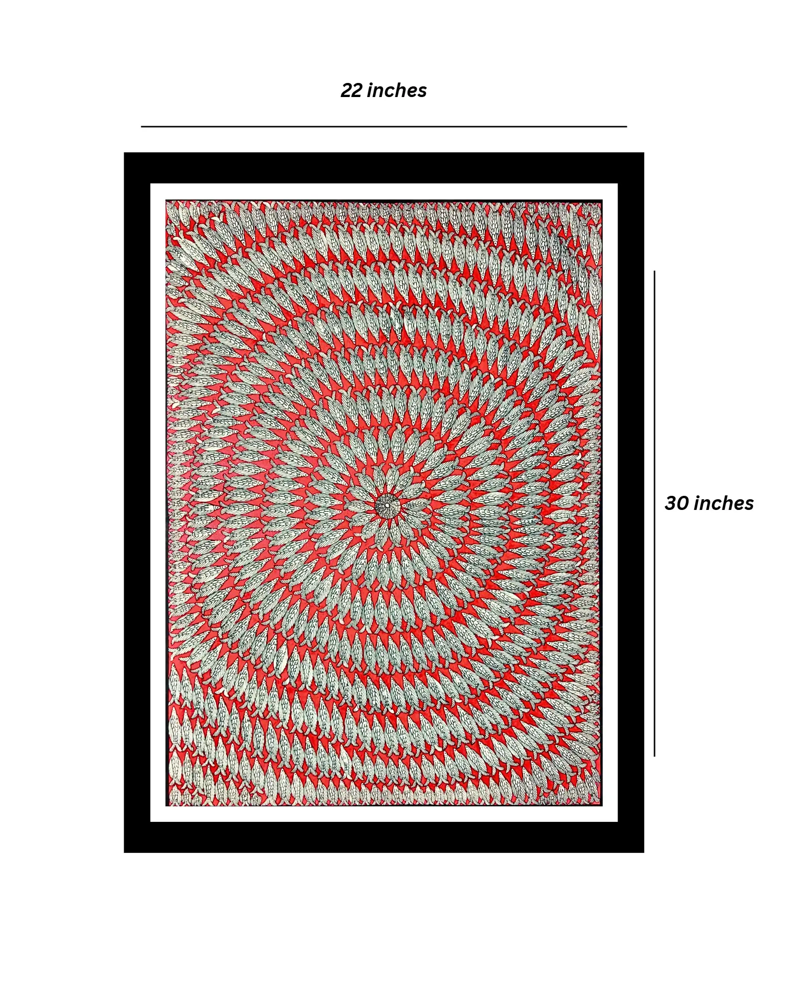 Red Fish Mandala Madhubani Handmade Painting – Traditional Mithila Folk Art