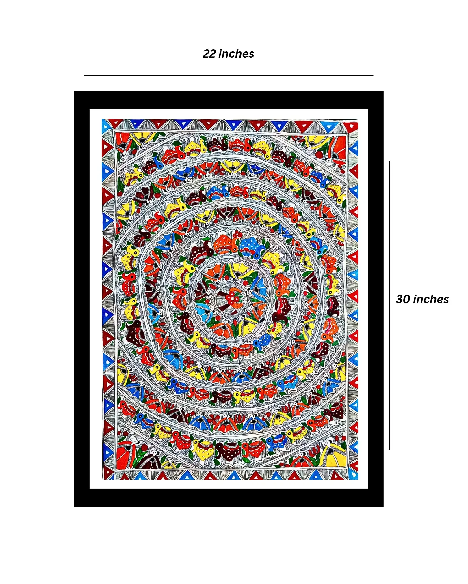 Colourful Godna Human & Elephant Chain Madhubani Handmade Painting – Traditional Mithila Tribal Art