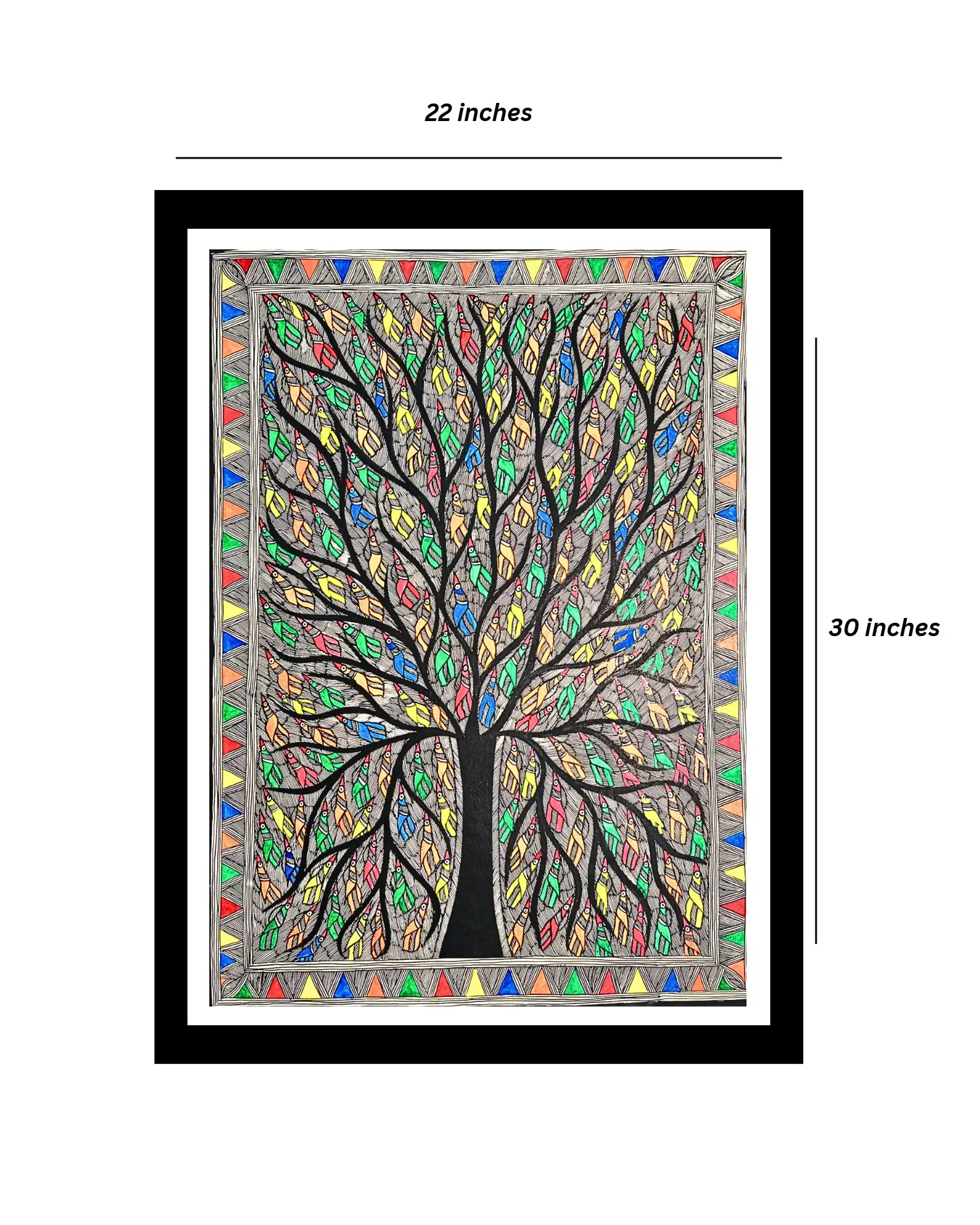 Tree & Birds Madhubani Handmade Painting – Traditional Mithila Folk Art on Handmade Paper