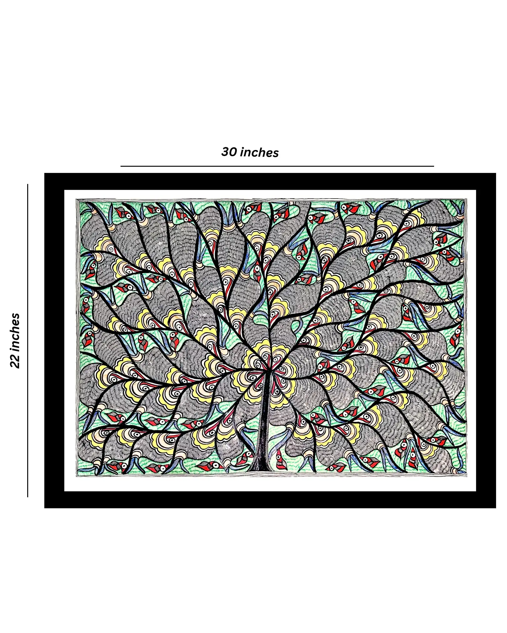 Fishes & Birds Madhubani Handmade Painting (22x30 Inches, Unframed) – Traditional Mithila Folk Art
