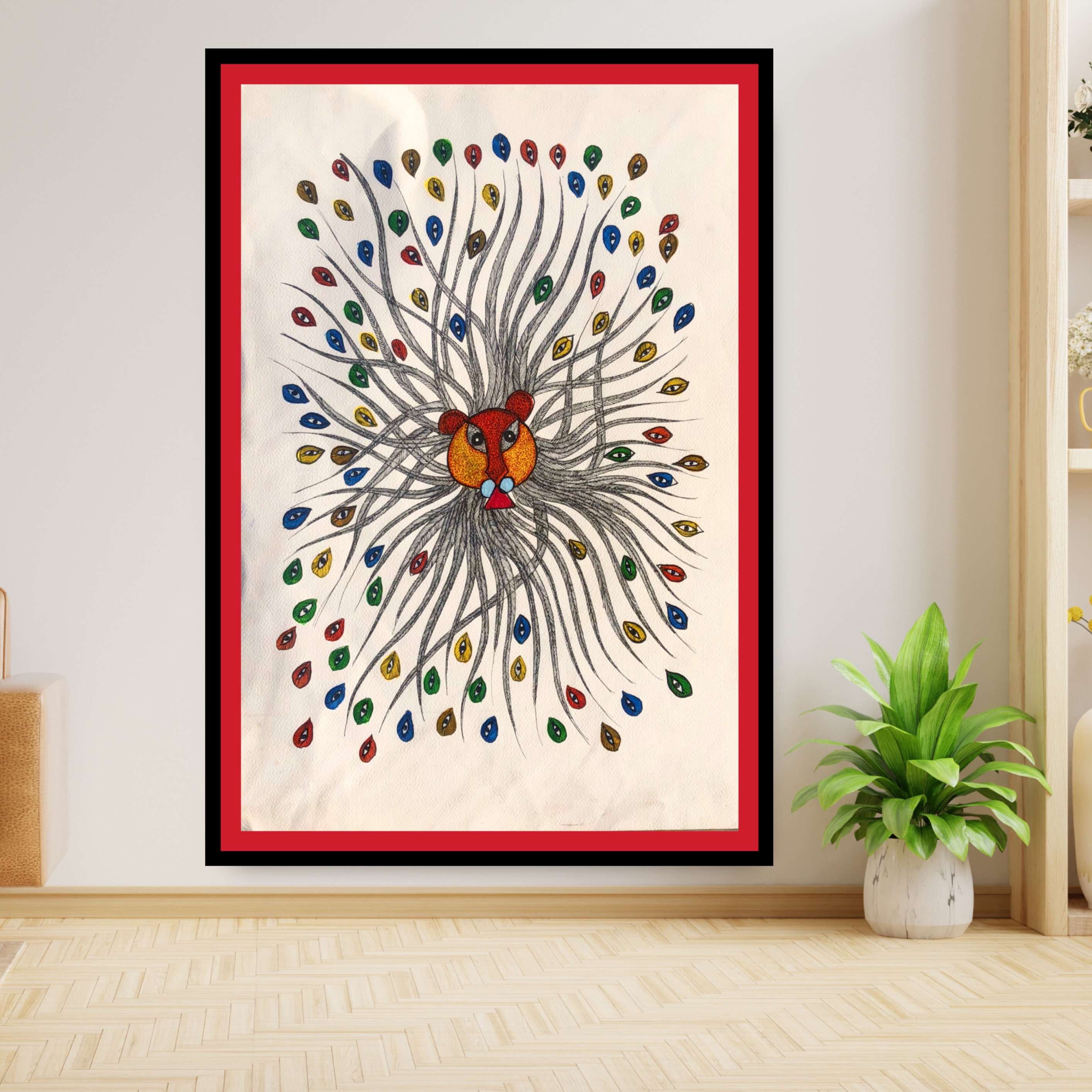 Framed Traditional Gond Art Painting for Home & Office Wall Decoration