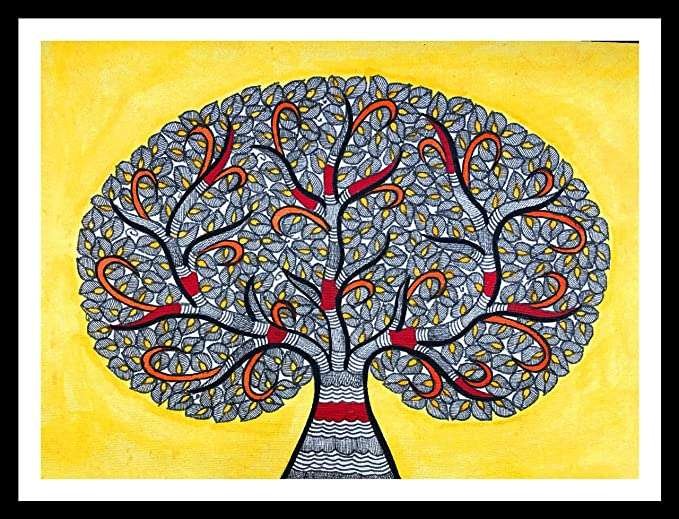 Madhubani Painting of Tree of Life for Home, Office Wall Art Decor 