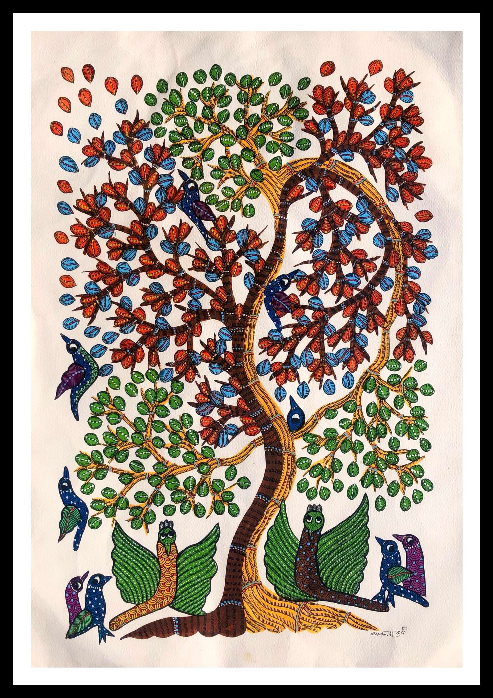 Framed Gond Art Painting for Bedroom,Livingroom,Home & Office Wall Art Decor