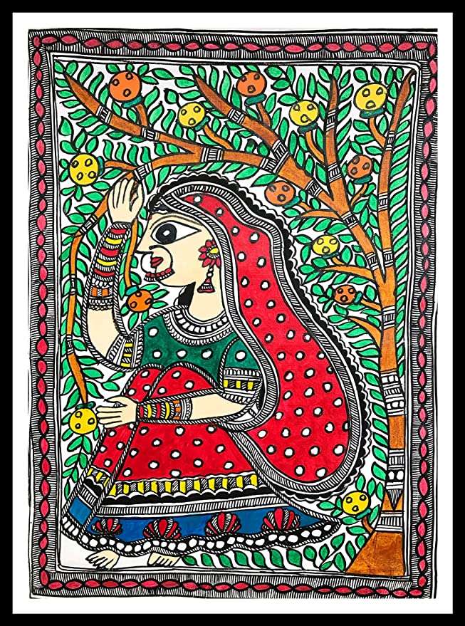 Village Girl Handmade Madhubani Painting for Home & Office Wall Art Decor
